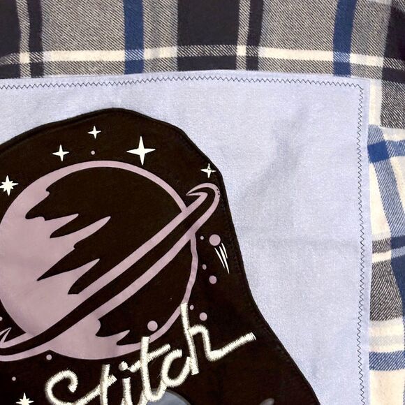 Lilo & Stitch Upcycled Flannel (XL) Embroidered Logo • Blue Plaid Shirt - Picture 4 of 9